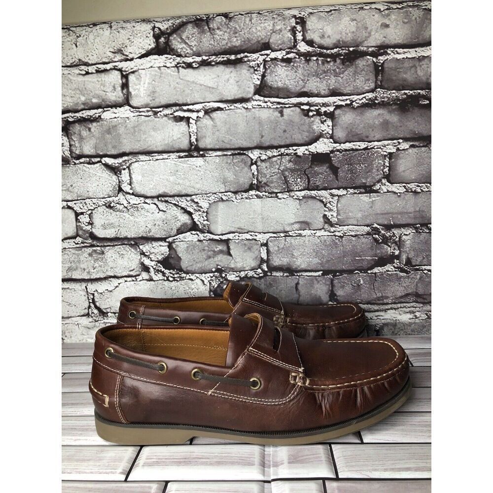 Samuel Windsor Brown Leather Penny Loafers Casual Boat Shoes Men Sz 9.5M US/43EU - Picture 12 of 16